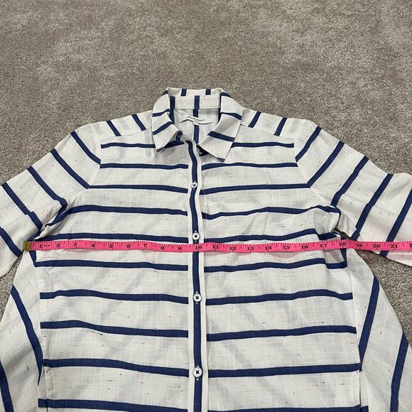 Foxcroft Women's Button Down Cotton Shirt White and Blue Stripes Size 8 - Picture 8 of 10